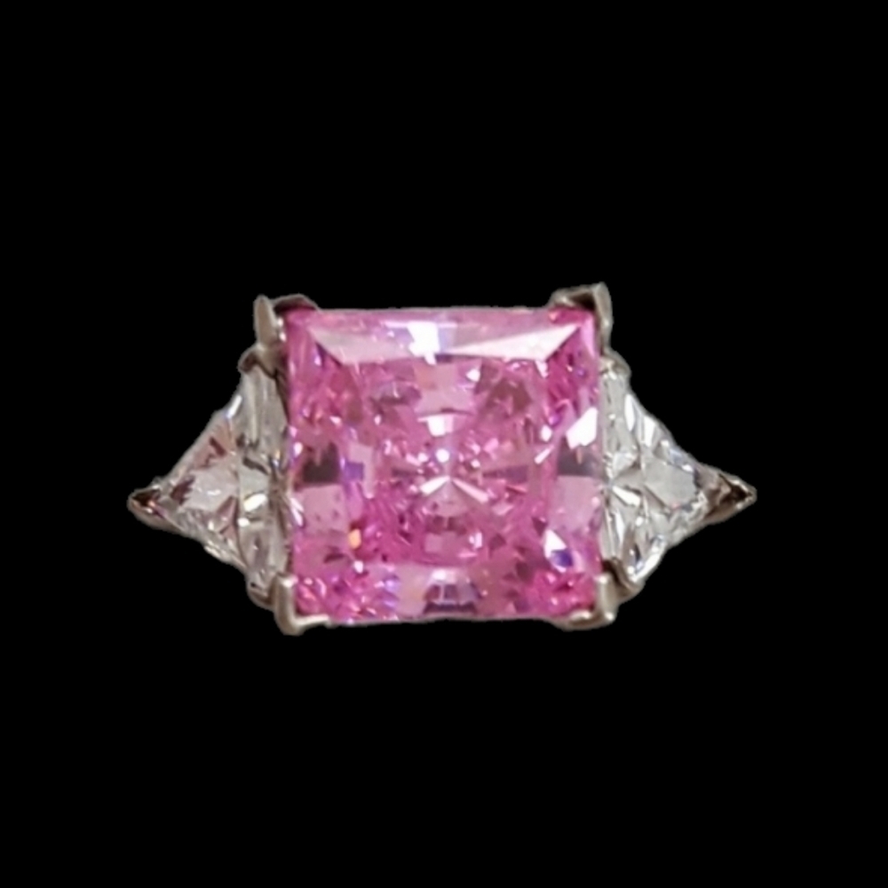 Pink Zirconia & WhiteTopaz Sterling Silver Ring